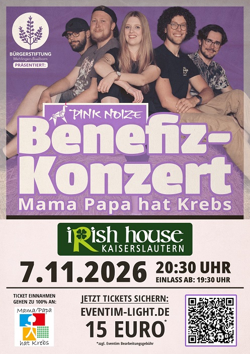 Plakat hoch Benefizkonzert Pink Noize Irish House 7.11. klein